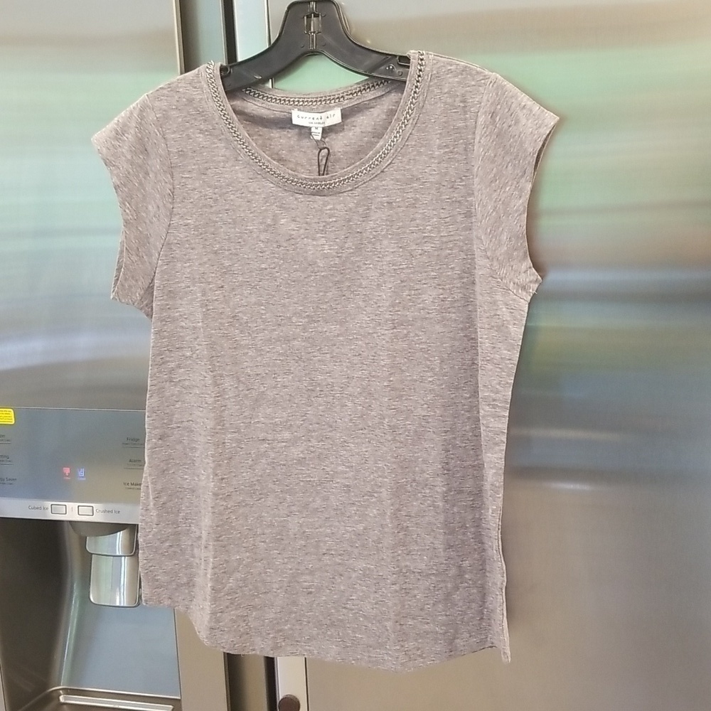 💕CURRENT AIR💕 Cap Sleeve Silver Chain Collar Detail Tee ~ Gray Medium M NWT